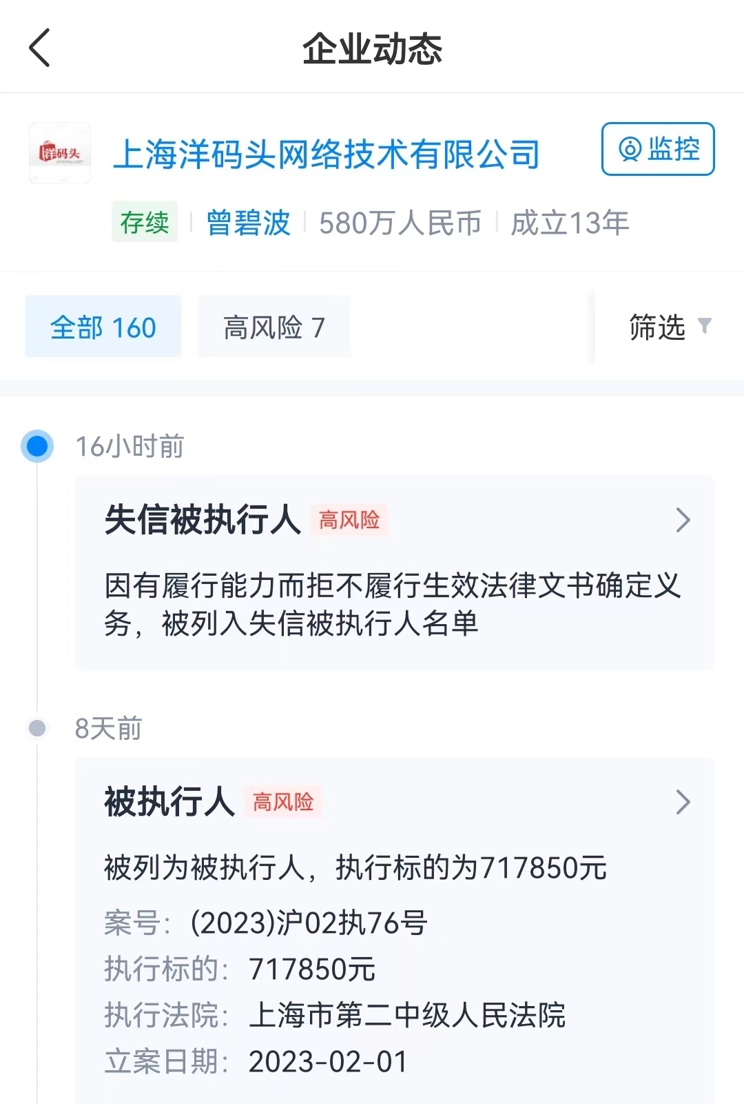 洋码头成失信被执行人